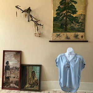 Prana Womens Small Chambray Dolan Sleeve V Neck Shirt Top Blouse